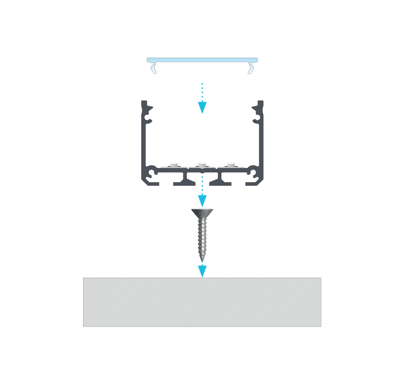 Montagehandleiding ILEDO-profiel met WIDE afdekking en montageschroef