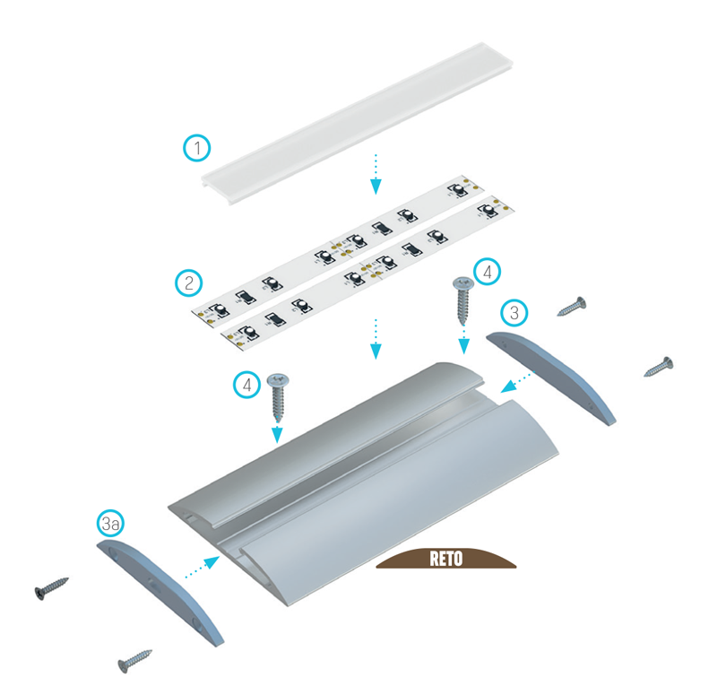 Montageschema RETO-profiel verlichtingssysteem